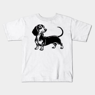 Stick figure dash hound dog in black ink Kids T-Shirt